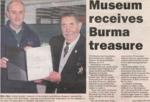Andrew Burden, MAPS Treasurer, receives Roll of Honour from Fred Seaby, Burma Star Association Chairman 